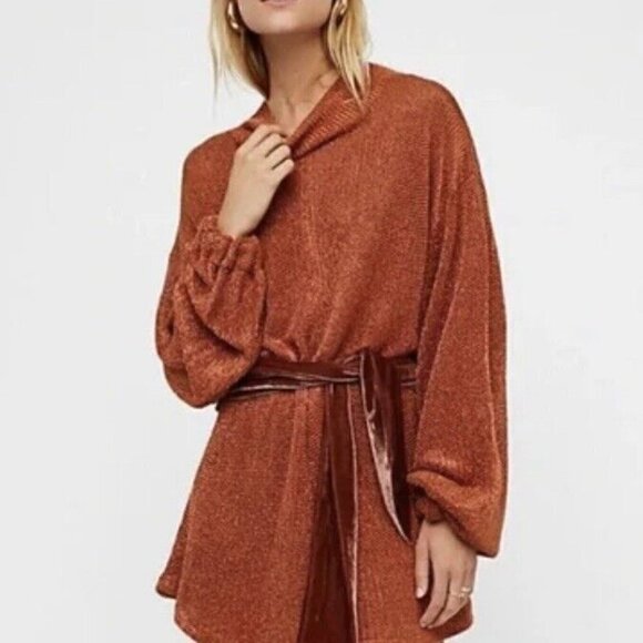 Free People Fete Sweater Dress in Shimmer Pumpkin Size Small - Picture 1 of 15
